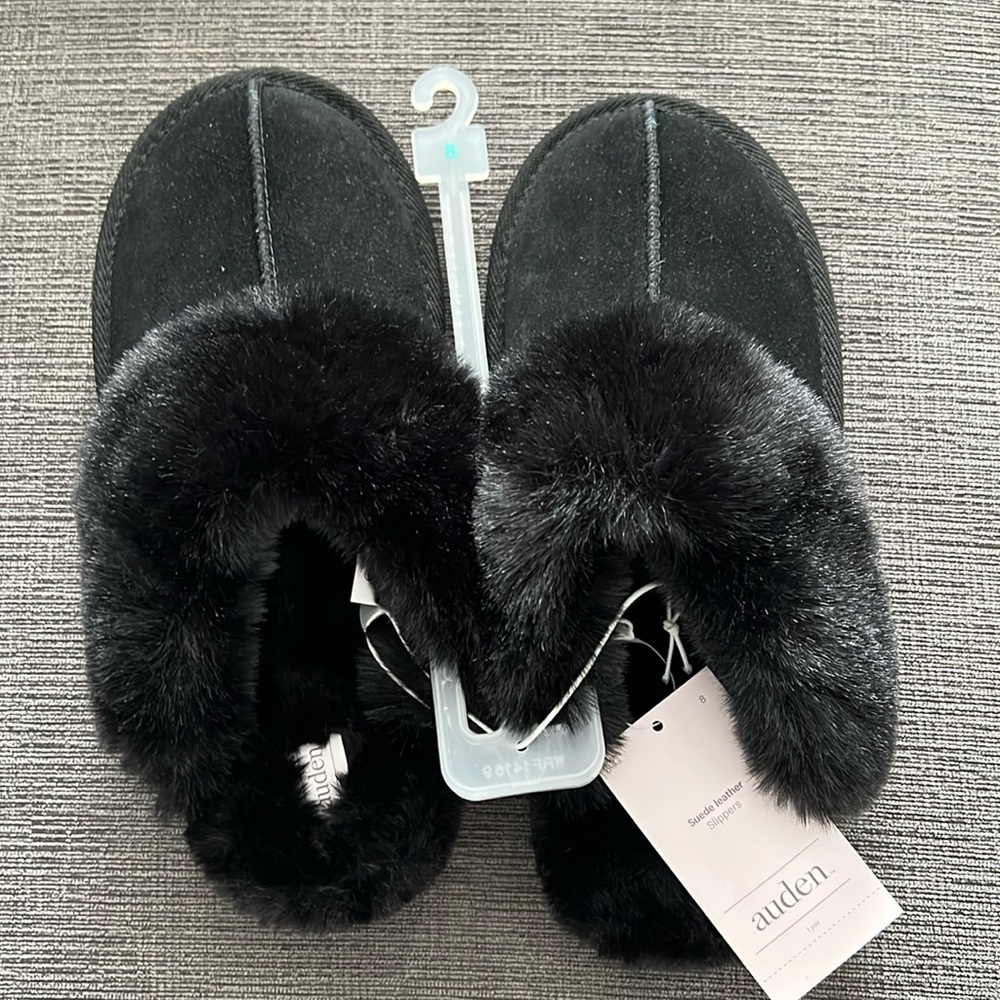 Auden suede leather faux fur slipper sz 8